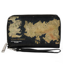 PU Zip Around Wallet Rectangle - GAME OF THRONES World Map Westeros and Essos Grays/Tans