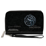 PU Zip Around Wallet Rectangle - GAME OF THRONES HOUSE TARGARYEN Three-Headed Dragon Sigil Black/Silvers