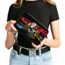 Women's PU Zip Around Wallet Rectangle - Birds of Prey Harley Quinn CAUTION Hammer Pose Black Red Yellow Blue