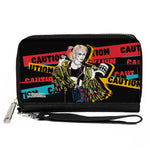 Women's PU Zip Around Wallet Rectangle - Birds of Prey Harley Quinn CAUTION Hammer Pose Black Red Yellow Blue