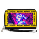 Women's PU Zip Around Wallet Rectangle - Birds of Prey Harley Quinn WARNING Smiling Pose Yellow Black