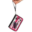 Women's PU Zip Around Wallet Rectangle - Birds of Prey HARLEY QUINN Text Diamond Stars Pinks White Black