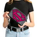 Women's PU Zip Around Wallet Rectangle - Superman Shield CLOSE-UP Weathered Grays Black Pink