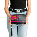 Women's PU Zip Around Wallet Rectangle - Superman Shield Americana Stripes Gray Black Pinks Yellow