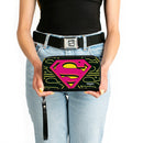 Women's PU Zip Around Wallet Rectangle - Superman Shield CLOSE-UP Outlines Black Yellow Orange Hot Pink