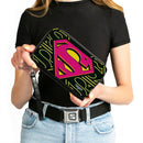 Women's PU Zip Around Wallet Rectangle - Superman Shield CLOSE-UP Outlines Black Yellow Orange Hot Pink