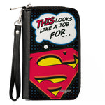 Women's PU Zip Around Wallet Rectangle - Superman Shield THIS LOOKS LIKE A JOB FOR...Superman Shield Halftone Black Blue