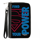 Women's PU Zip Around Wallet Rectangle - Superman Shield FIND YOUR POWER Black Red Blue