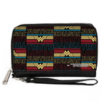 Women's PU Zip Around Wallet Rectangle - Wonder Woman 1984 TRUTH LOVE & JUSTICE Black Blue Red Gold