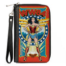 Women's PU Zip Around Wallet Rectangle - Wonder Woman WW84 Standing Pose Stars Reds Yellows Blues