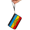 PU Zip Around Wallet Rectangle - Wonder Woman Logo/Stripe Red/Yellows/Blue