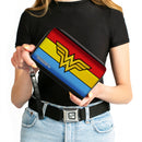 PU Zip Around Wallet Rectangle - Wonder Woman Logo/Stripe Red/Yellows/Blue