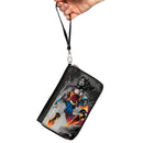 PU Zip Around Wallet Rectangle - Wonder Woman 75th Anniversary Comic Book Cover Standing Pose Grays/Full Color