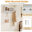 Wall Hooks with Shelf 31.5inch Wooden Coat Rack with 6 Hooks for Hats Towels Purses Robes