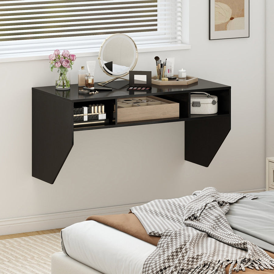 Wall-Mounted Computer Desk Floating Laptop Desk with 3 Storage Compartments