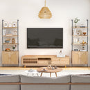 72.5 Inch 6-Tier Wall Mounted Ladder Bookshelf with Rattan Cabinet-Natural