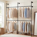 Wall Mounted Pipe Clothing Rack with 4 Hanging Rods