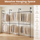 Wall Mounted Pipe Clothing Rack with 6 Hanging Rods