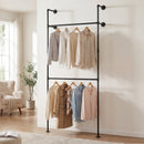 Wall Mounted Pipe Clothing Rack with 2 Hanging Rods