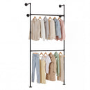 Wall Mounted Pipe Clothing Rack with 2 Hanging Rods