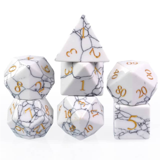 Howlite - Gemstone Engraved with Gold RPG Dice Set
