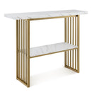 48 Inch 2-Tier Console Table with Gold Finished Frame-White
