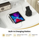 White Desk with Charging Station and Adjustable Shelf for Home Office-White