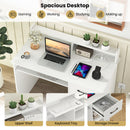 White Desk with Charging Station and Adjustable Shelf for Home Office-White