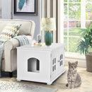 Wooden Cat Litter Box Enclosure with Divider - White