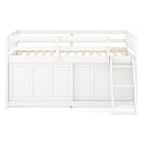 Twin Loft Bed with Sliding Door Storage Cabinet - White