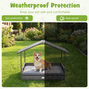 Wicker Dog House Elevated PE Rattan Dog Bed with Canopy