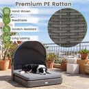 Wicker Dog House with Adjustable Canopy & Cushions
