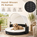 Wicker Dog House with Retractable Canopy & Cushion