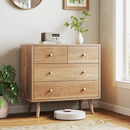 Wide Wooden Dresser with 4 Drawers for Bedroom Living Room