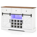 52 Inches Wine Bar Cabinet with LED Lights and Sliding Barn Doors