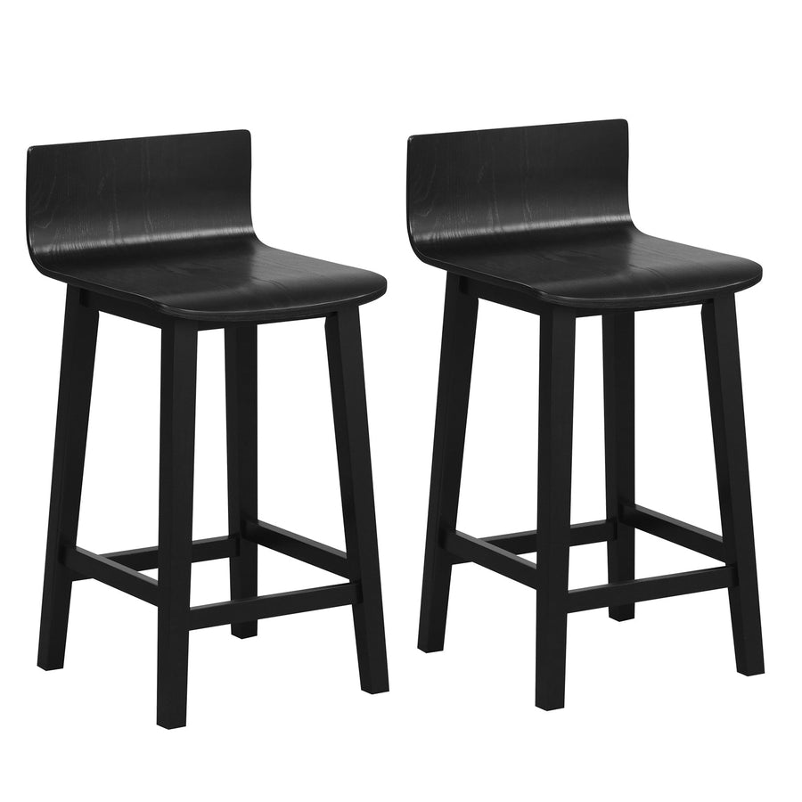 Wood Bar Stools Set of 2 with Solid Back and Seat