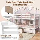 Twin Over Twin Bunk Bed Wood Bed Frame with 2 Storage Drawers and Ladder