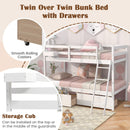 Twin Over Twin Bunk Bed Wood Bed Frame with 2 Storage Drawers and Ladder