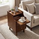 Wood Nightstand with Drawers and Solid Wood Legs for Bedroom