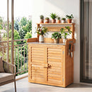 Wood Potting Bench with Stainless Steel Top and Storage