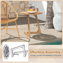 Teak Wood Side Table Round Sofa End Table with Slatted Tabletop