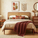 Queen Rattan Headboard Bed Frame with Wood Slat Support