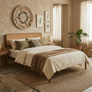Queen Rattan Headboard Bed Frame with Wood Slat Support