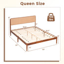 Queen Rattan Headboard Bed Frame with Wood Slat Support