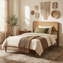 Queen Rattan Headboard Bed Frame with Wood Slat Support