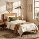 Queen Rattan Headboard Bed Frame with Wood Slat Support