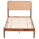 Queen Rattan Headboard Bed Frame with Wood Slat Support