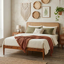 Queen Rattan Headboard Bed Frame with Wood Slat Support