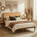 Queen Rattan Headboard Bed Frame with Wood Slat Support