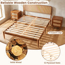 Queen Rattan Headboard Bed Frame with Wood Slat Support